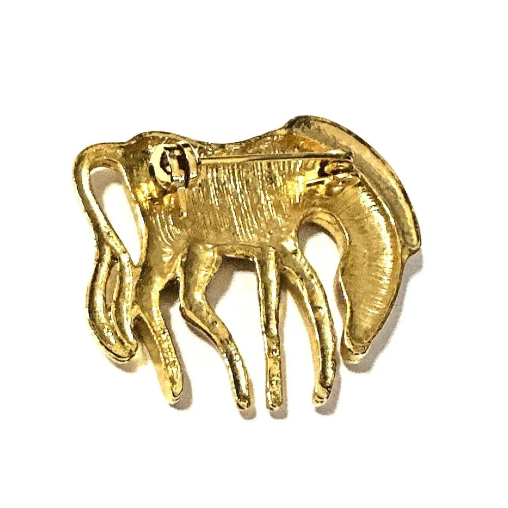 Vintage Abstract Zebra Brooch Gold Tone Modernist Pin MCM Figural Stylized 1.75